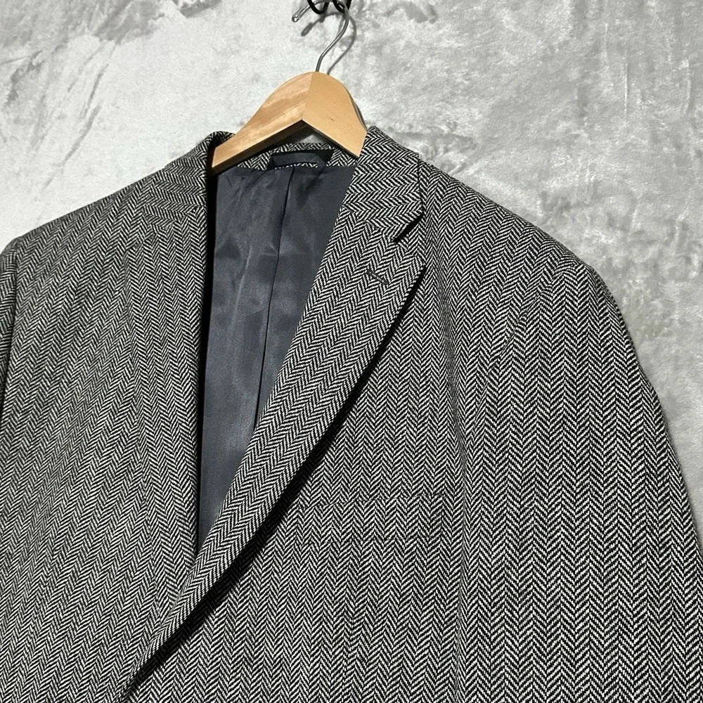 Lauren Ralph Lauren Tweed Herringbone Sport Coat Blazer Mens 48L Gray Classic